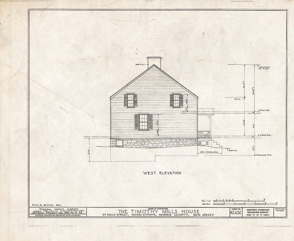 Blueprint HABS NJ,14-MORTO,6- (Sheet 6 of 11) - Timothy Mills House, 27 Mills Street, Morristown, Morris County, NJ
