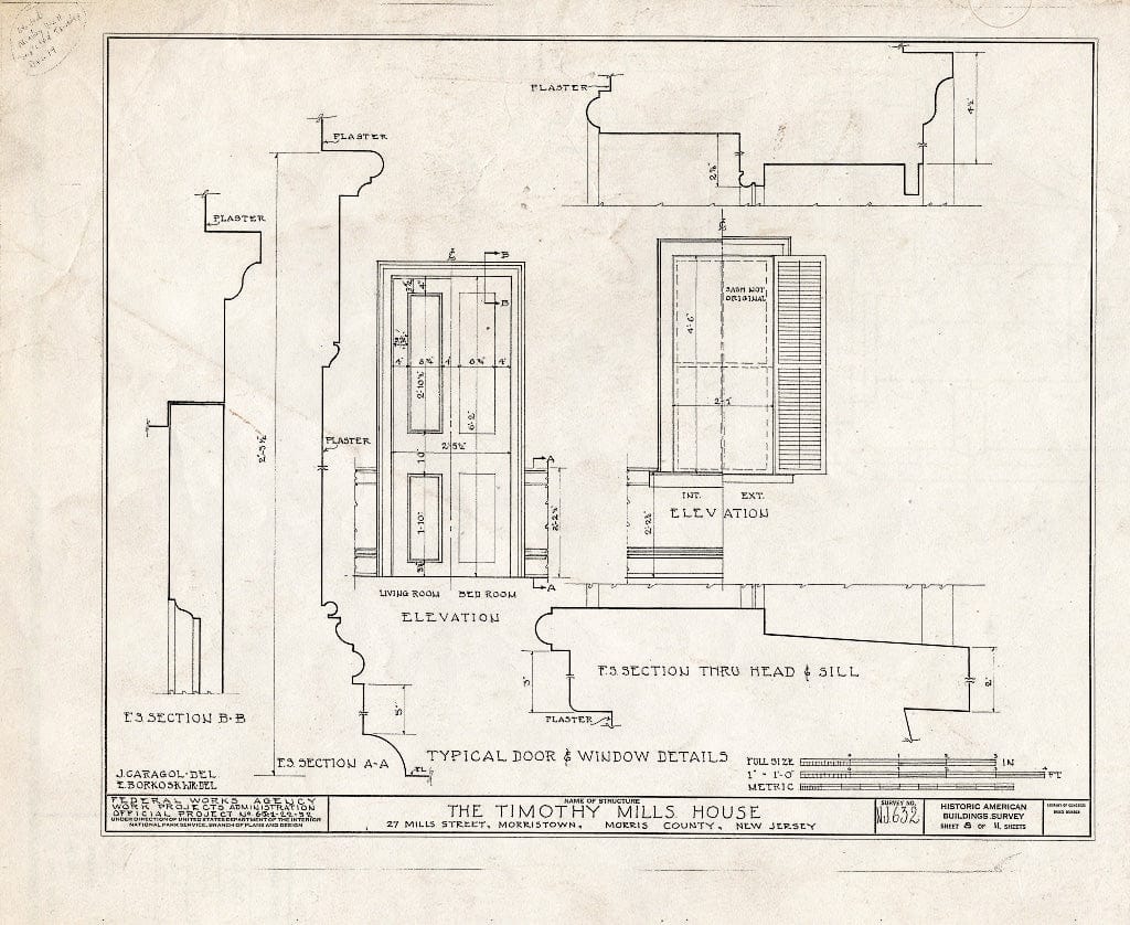 Blueprint HABS NJ,14-MORTO,6- (Sheet 8 of 11) - Timothy Mills House, 27 Mills Street, Morristown, Morris County, NJ