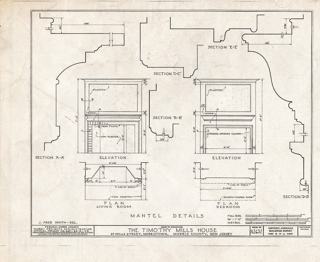 Blueprint HABS NJ,14-MORTO,6- (Sheet 9 of 11) - Timothy Mills House, 27 Mills Street, Morristown, Morris County, NJ