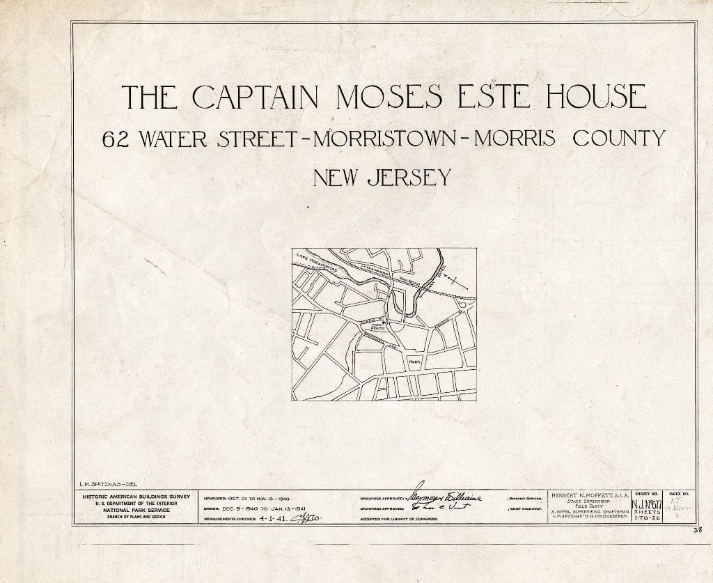 Blueprint HABS NJ,14-MORTO,9- (Sheet 0 of 26) - Captain Moses Este House, 62 Water Street (Moved to Speedwell Village), Morristown, Morris County, NJ
