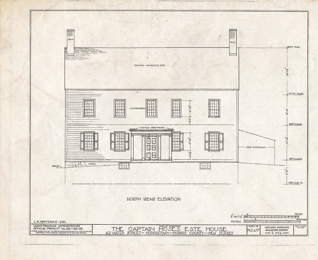 Blueprint HABS NJ,14-MORTO,9- (Sheet 6 of 26) - Captain Moses Este House, 62 Water Street (Moved to Speedwell Village), Morristown, Morris County, NJ