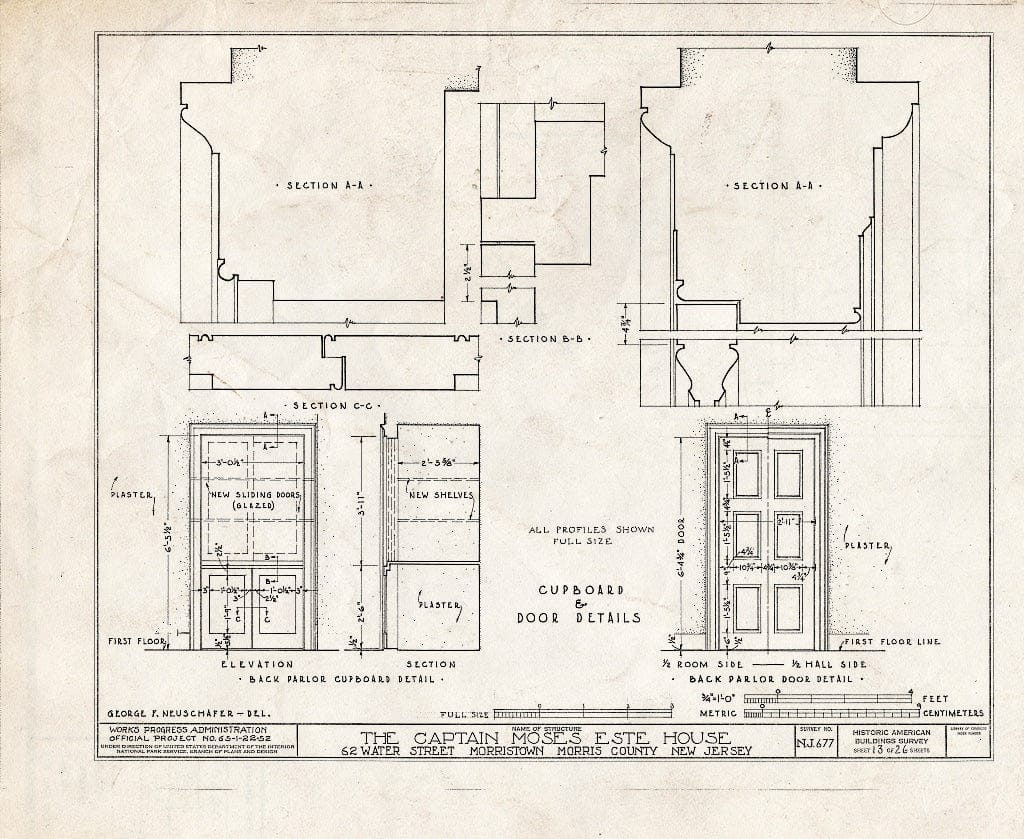 Blueprint HABS NJ,14-MORTO,9- (Sheet 13 of 26) - Captain Moses Este House, 62 Water Street (Moved to Speedwell Village), Morristown, Morris County, NJ