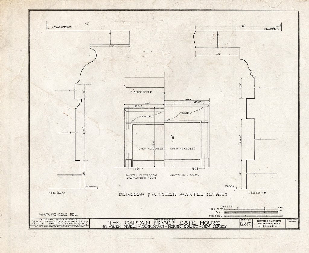 Blueprint HABS NJ,14-MORTO,9- (Sheet 19 of 26) - Captain Moses Este House, 62 Water Street (Moved to Speedwell Village), Morristown, Morris County, NJ