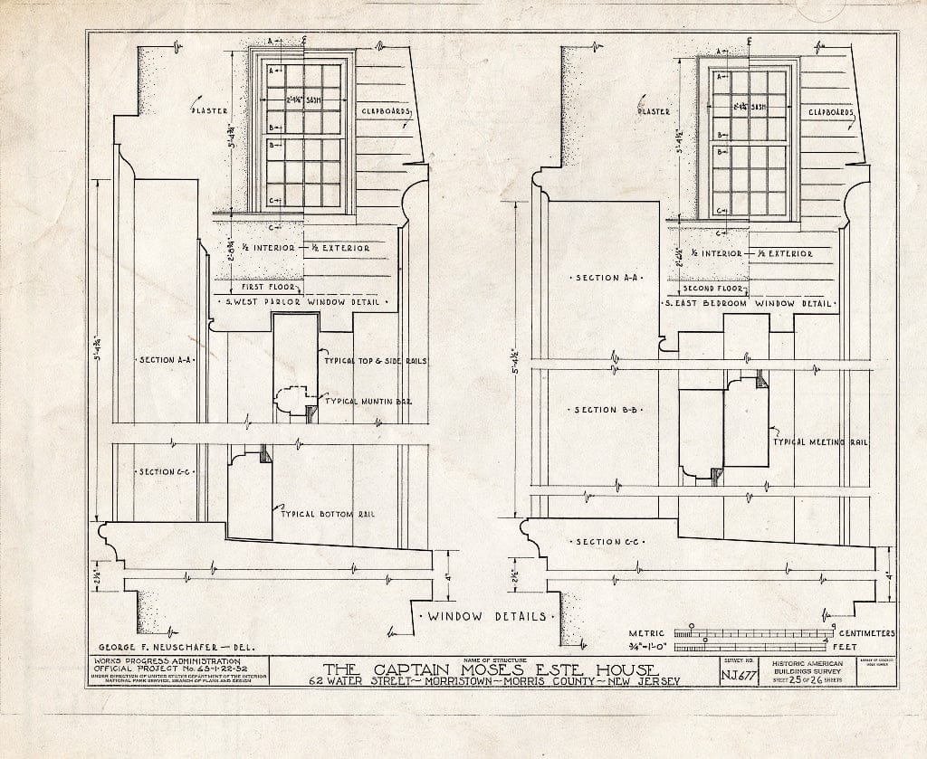 Blueprint HABS NJ,14-MORTO,9- (Sheet 25 of 26) - Captain Moses Este House, 62 Water Street (Moved to Speedwell Village), Morristown, Morris County, NJ