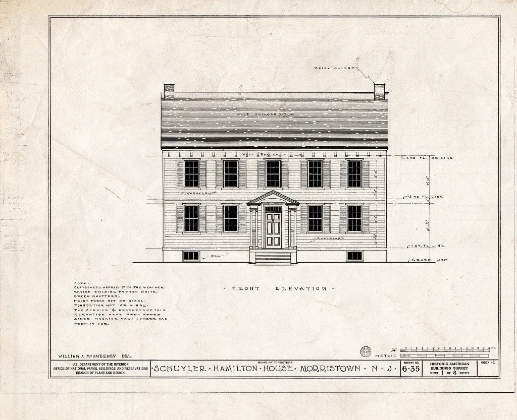 Blueprint HABS NJ,14-MORTO,3- (Sheet 1 of 8) - Schuyler-Hamilton House, 5 Oliphant Place, Morristown, Morris County, NJ