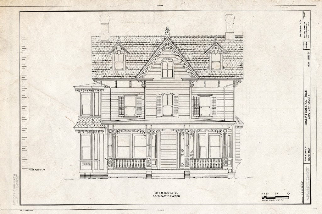 Blueprint HABS NJ,5-CAPMA,39- (Sheet 1 of 1) - Joseph Hall Cottage, 645 Hughes Street, Cape May, Cape May County, NJ