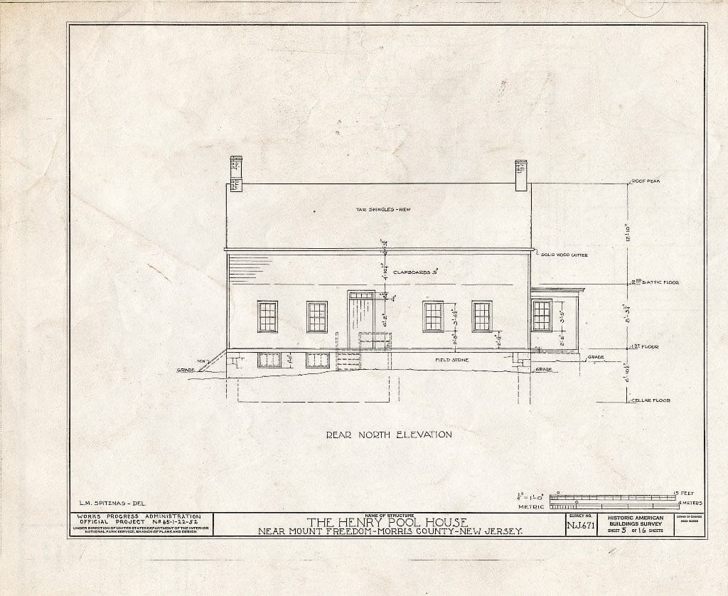 Blueprint HABS NJ,14-MOUFR.V,1- (Sheet 5 of 16) - Henry Pool House, County Road No. 20, Mount Freedom, Morris County, NJ