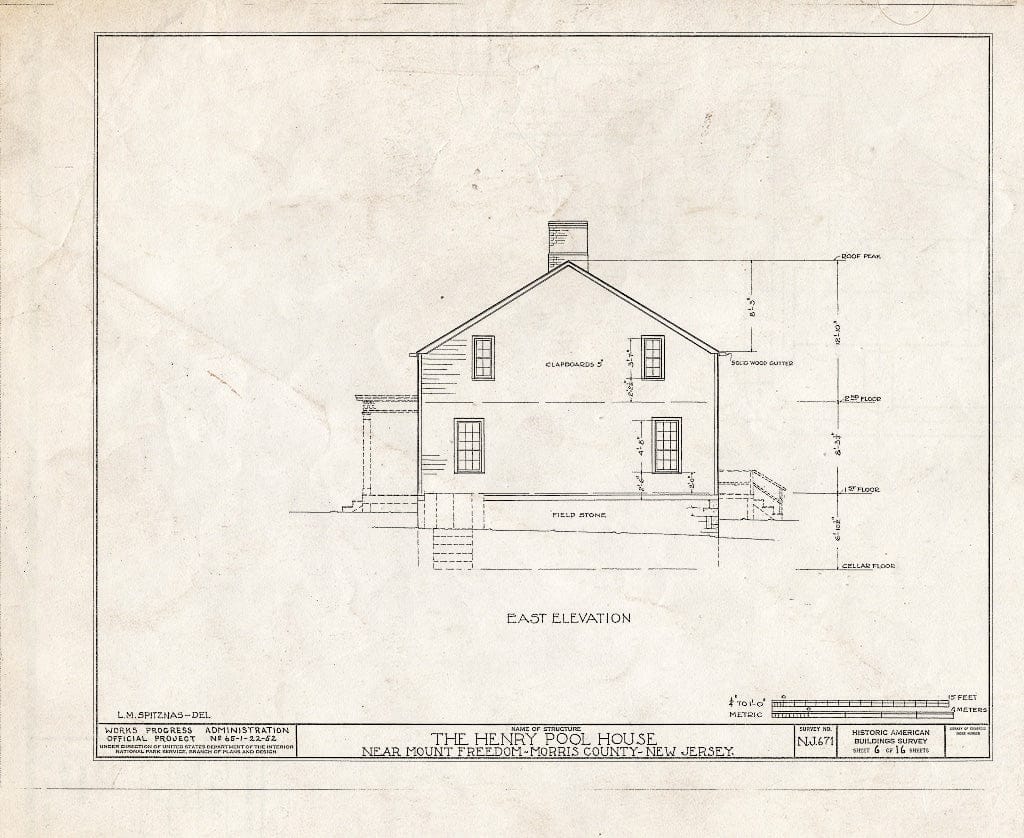 Blueprint HABS NJ,14-MOUFR.V,1- (Sheet 6 of 16) - Henry Pool House, County Road No. 20, Mount Freedom, Morris County, NJ