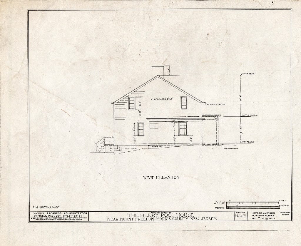 Blueprint HABS NJ,14-MOUFR.V,1- (Sheet 7 of 16) - Henry Pool House, County Road No. 20, Mount Freedom, Morris County, NJ
