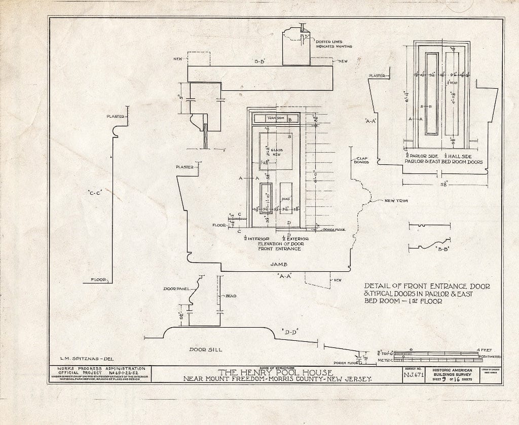 Blueprint HABS NJ,14-MOUFR.V,1- (Sheet 9 of 16) - Henry Pool House, County Road No. 20, Mount Freedom, Morris County, NJ