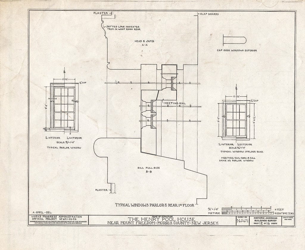 Blueprint HABS NJ,14-MOUFR.V,1- (Sheet 12 of 16) - Henry Pool House, County Road No. 20, Mount Freedom, Morris County, NJ