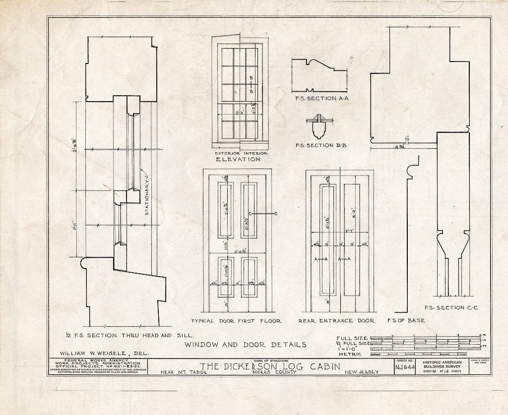 Blueprint HABS NJ,14-MOUTA.V,1- (Sheet 12 of 14) - Thomas Dickerson House, Tabor, Morris County, NJ