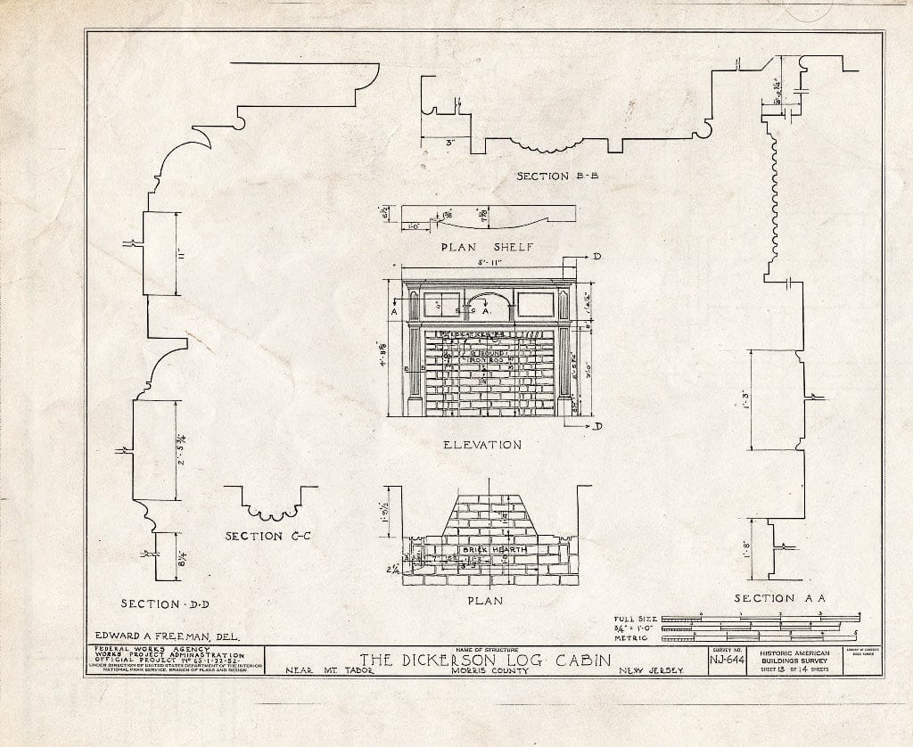 Blueprint HABS NJ,14-MOUTA.V,1- (Sheet 13 of 14) - Thomas Dickerson House, Tabor, Morris County, NJ