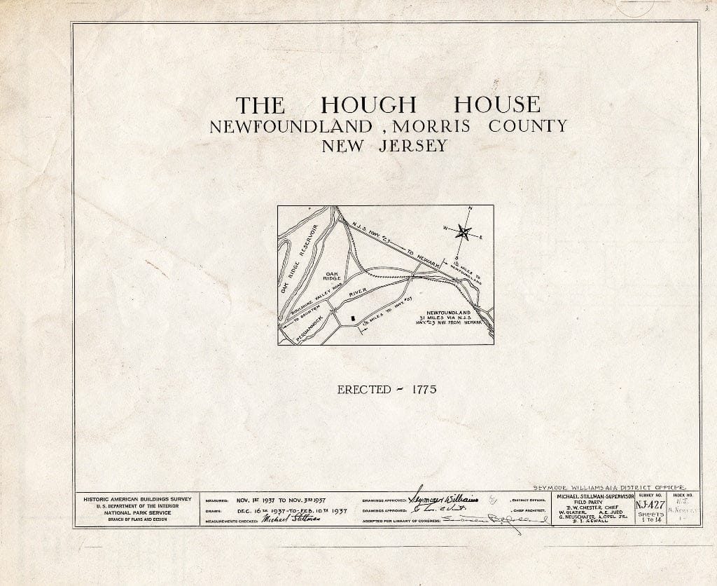 Blueprint HABS NJ,14-NEWFO.V,1- (Sheet 0 of 14) - Weaver-Hough House, Newfoundland, Passaic County, NJ