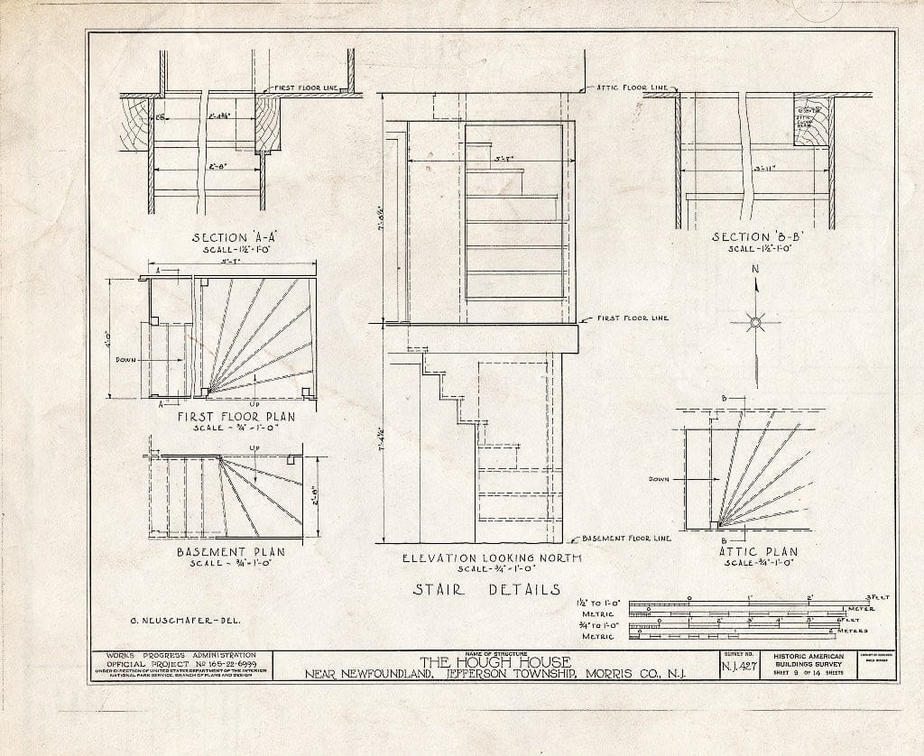 Blueprint HABS NJ,14-NEWFO.V,1- (Sheet 9 of 14) - Weaver-Hough House, Newfoundland, Passaic County, NJ