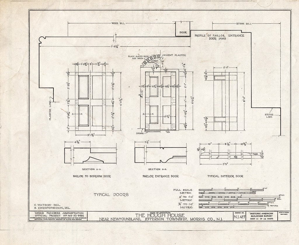 Blueprint HABS NJ,14-NEWFO.V,1- (Sheet 11 of 14) - Weaver-Hough House, Newfoundland, Passaic County, NJ