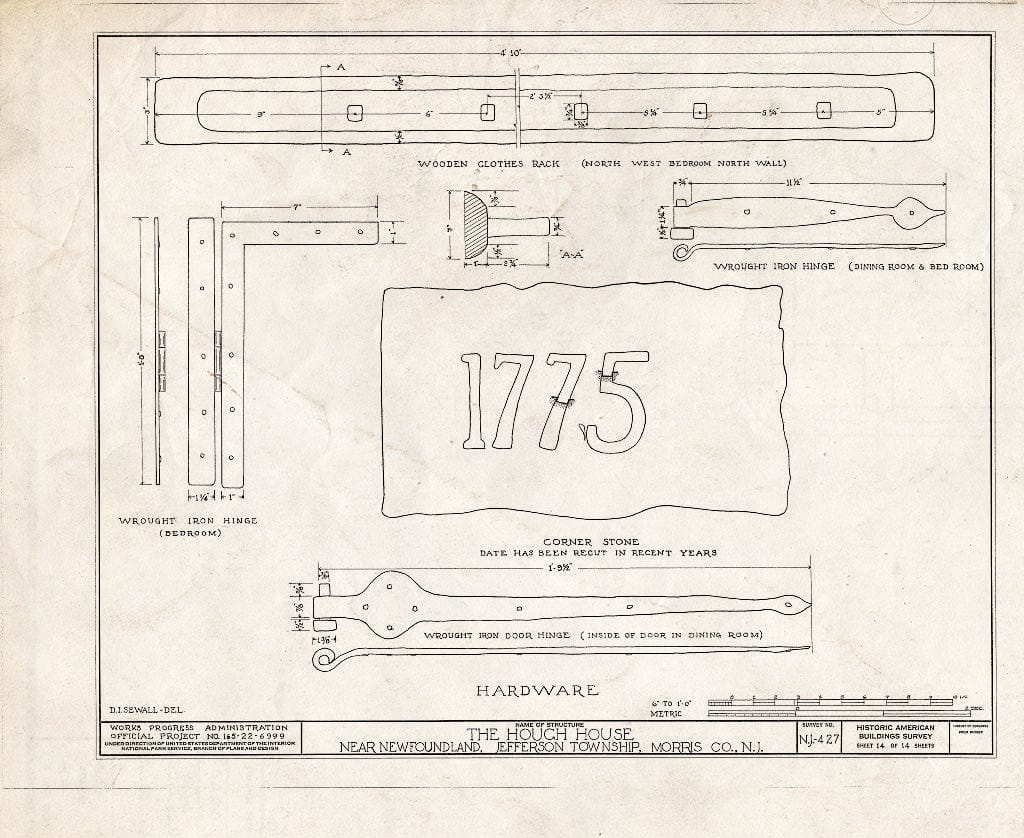 Blueprint HABS NJ,14-NEWFO.V,1- (Sheet 14 of 14) - Weaver-Hough House, Newfoundland, Passaic County, NJ