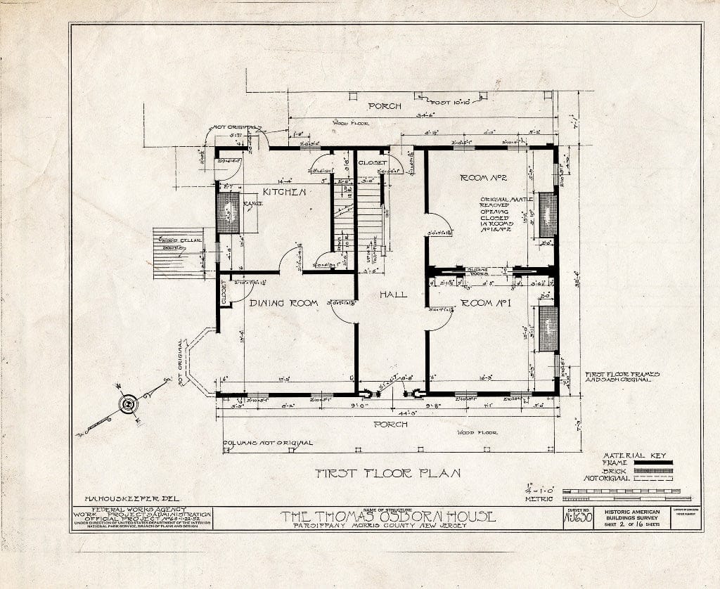 Blueprint HABS NJ,14-PAR.V,1- (Sheet 2 of 16) - Thomas Osborn House, Parsippany Road, Parsippany, Morris County, NJ