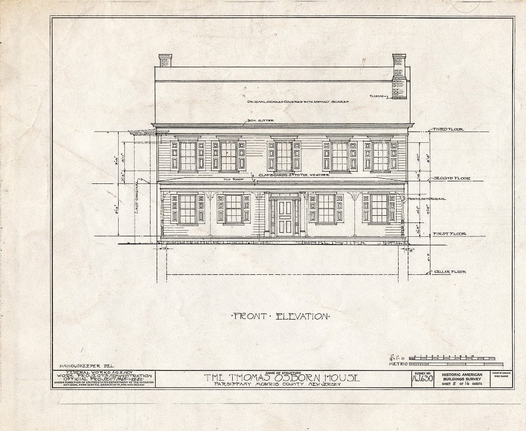 Blueprint HABS NJ,14-PAR.V,1- (Sheet 5 of 16) - Thomas Osborn House, Parsippany Road, Parsippany, Morris County, NJ