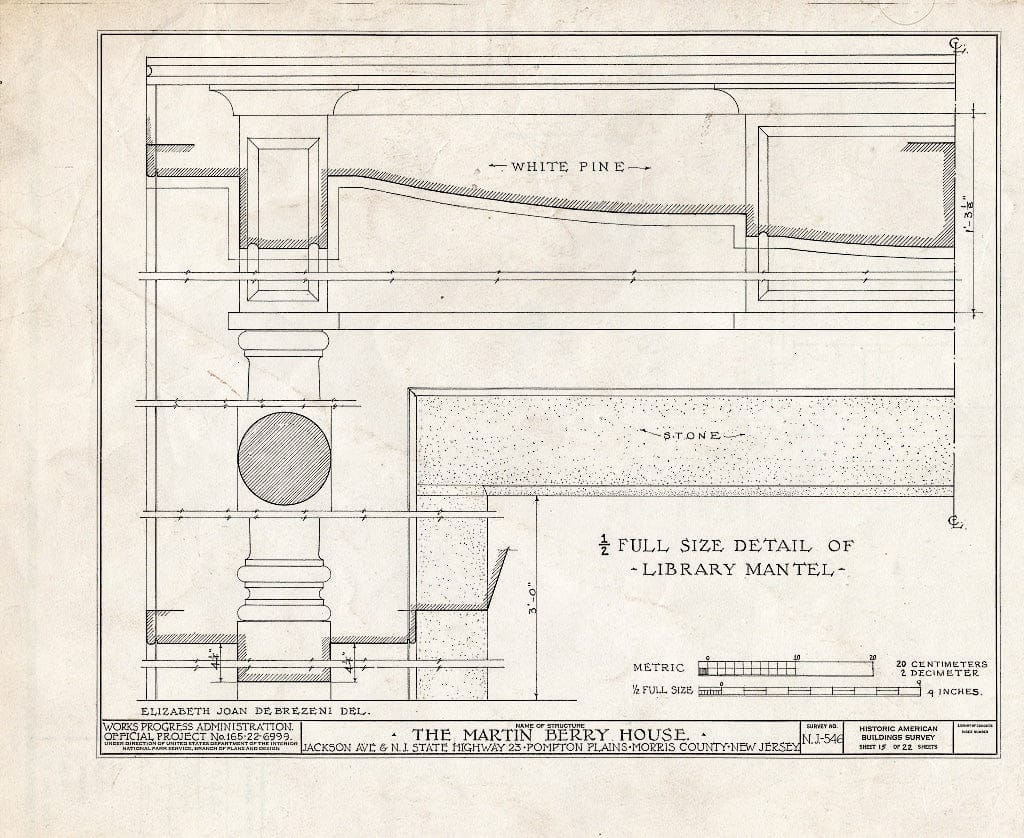 Blueprint HABS NJ,14-POMPL,2- (Sheet 15 of 22) - Martin Berry House, Jackson Avenue & Route 23, Pompton Plains, Morris County, NJ