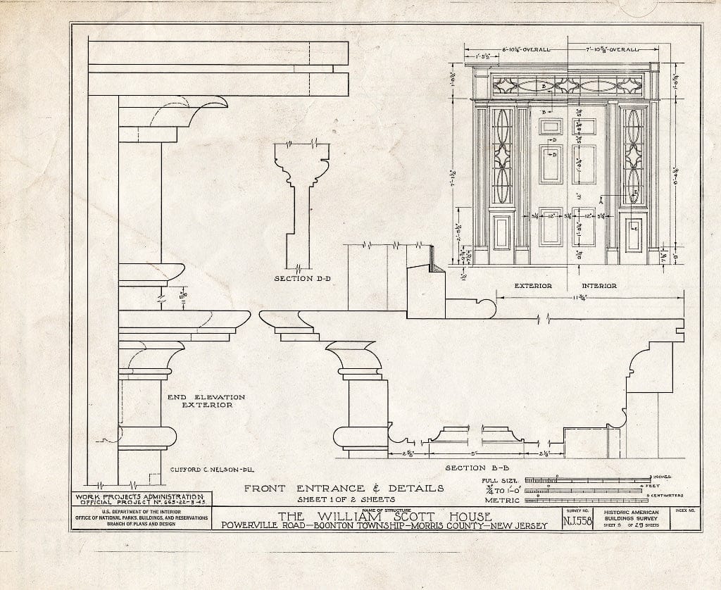 Blueprint HABS NJ,14-POWVI,2- (Sheet 9 of 29) - William Scott Mansion House, Powerville Road, Powerville, Morris County, NJ