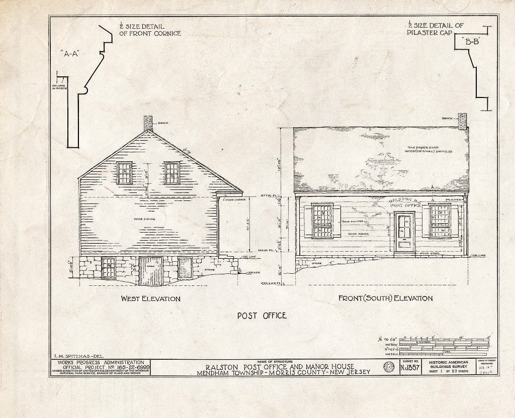 Blueprint HABS NJ,14-RAL,2- (Sheet 1 of 22) - Post Office, Ralston, Morris County, NJ