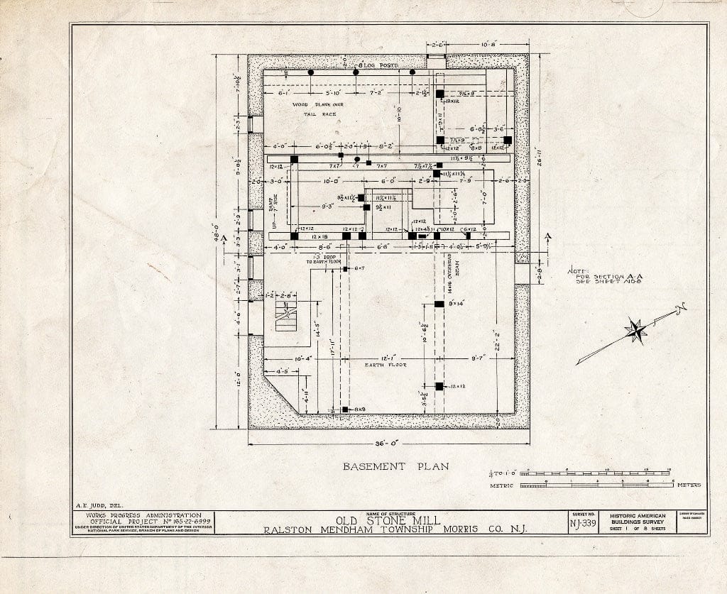Blueprint HABS NJ,14-RAL,1- (Sheet 1 of 8) - John Ralston Mill, Ralston, Morris County, NJ
