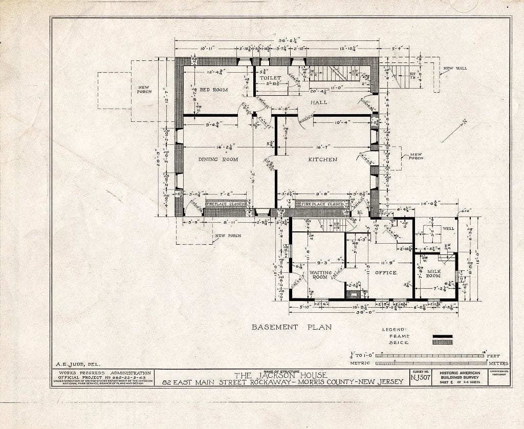 Blueprint HABS NJ,14-Rock,1- (Sheet 2 of 20) - Jackson House, 82 East Main Street, Rockaway, Morris County, NJ
