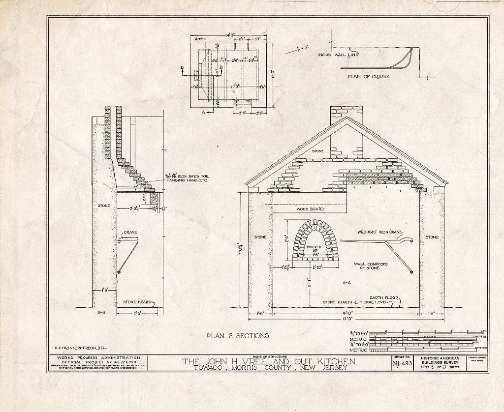 Blueprint HABS NJ,14-TOWA,3A- (Sheet 1 of 3) - John H. Vreeland Out Kitchen, Towaco, Morris County, NJ