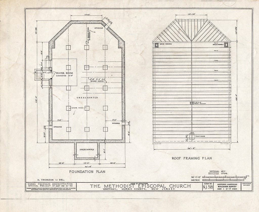 Blueprint HABS NJ,14-Whip,2- (Sheet 1 of 15) - Methodist Episcopal Church, Route 10, Troy Hills Road, Whippany, Morris County, NJ