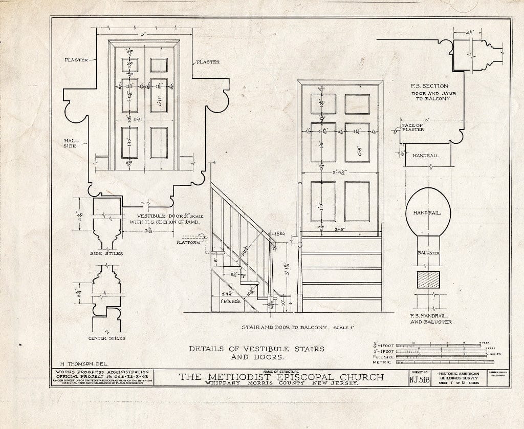 Blueprint HABS NJ,14-Whip,2- (Sheet 7 of 15) - Methodist Episcopal Church, Route 10, Troy Hills Road, Whippany, Morris County, NJ