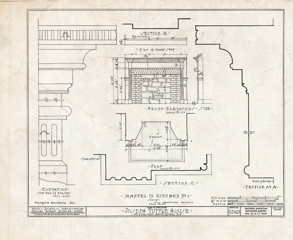 Blueprint HABS NJ,14-Whip,1- (Sheet 12 of 18) - Joseph Tuttle House, Mount Pleasant Avenue, Whippany, Morris County, NJ