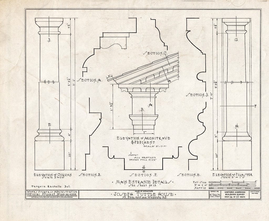 Blueprint HABS NJ,14-Whip,1- (Sheet 16 of 18) - Joseph Tuttle House, Mount Pleasant Avenue, Whippany, Morris County, NJ