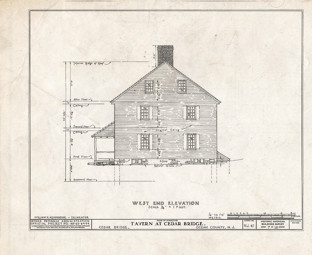 Blueprint HABS NJ,15-,1- (Sheet 7 of 18) - Cedar Bridge Tavern, Cedar Bridge, Ocean County, NJ