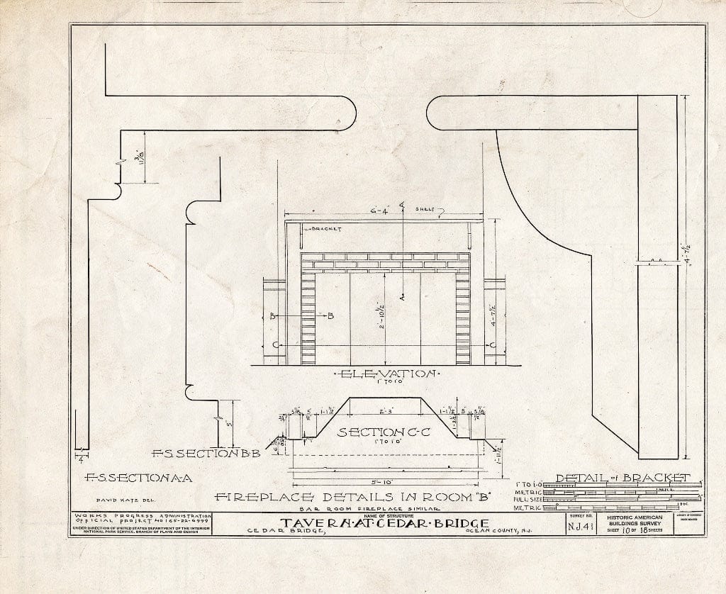 Blueprint HABS NJ,15-,1- (Sheet 10 of 18) - Cedar Bridge Tavern, Cedar Bridge, Ocean County, NJ
