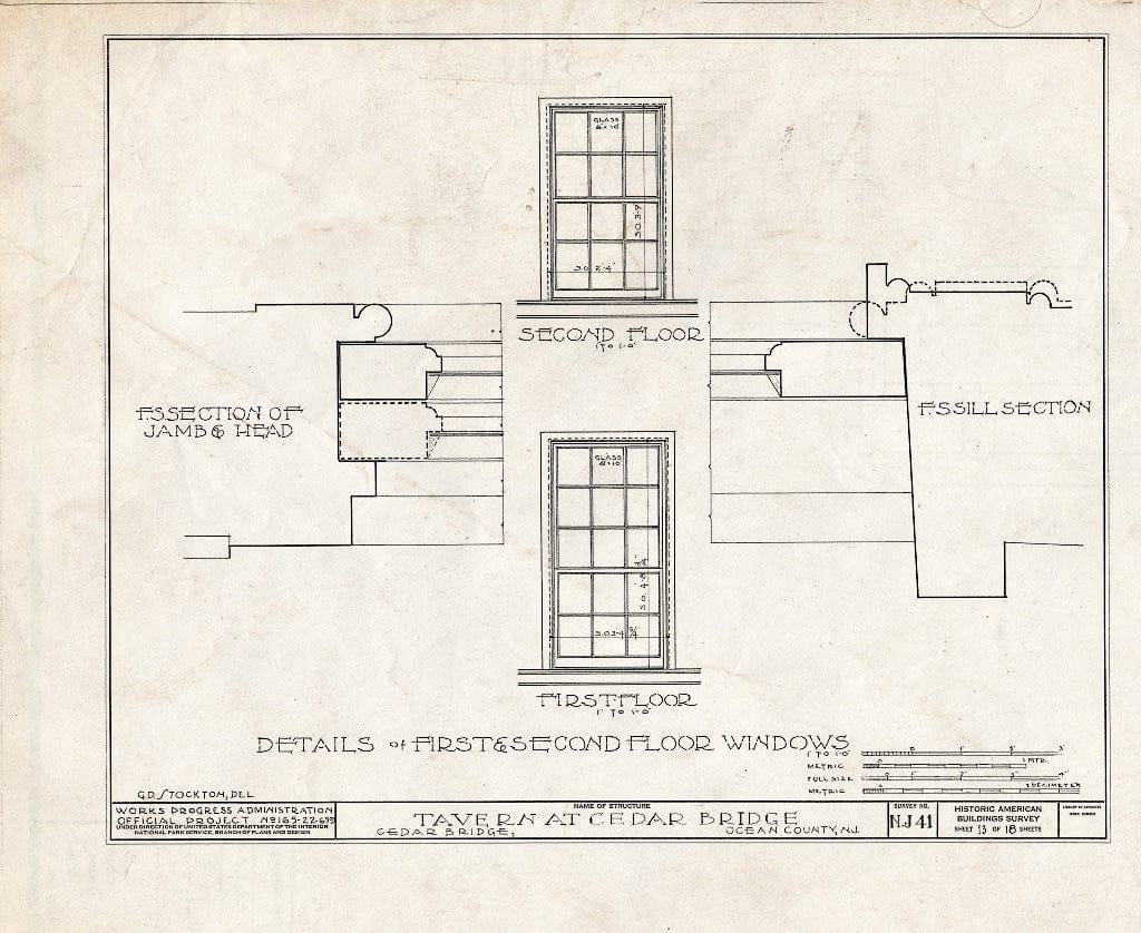 Blueprint HABS NJ,15-,1- (Sheet 13 of 18) - Cedar Bridge Tavern, Cedar Bridge, Ocean County, NJ