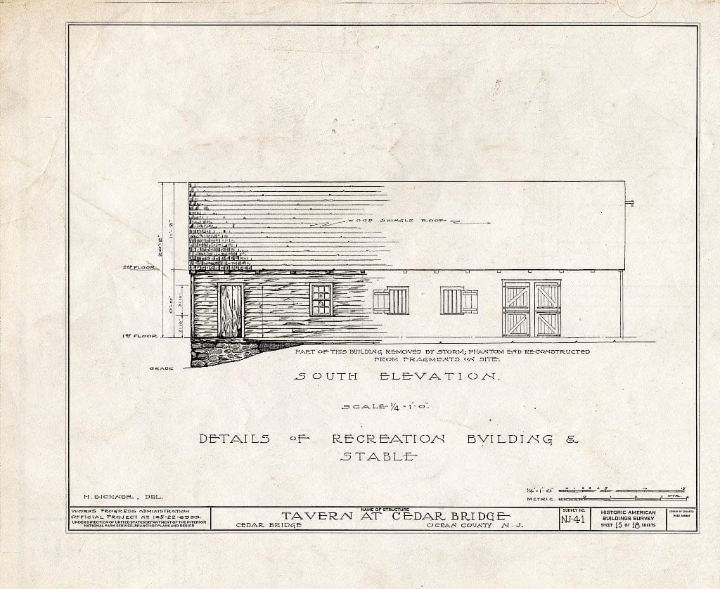 Blueprint HABS NJ,15-,1- (Sheet 15 of 18) - Cedar Bridge Tavern, Cedar Bridge, Ocean County, NJ