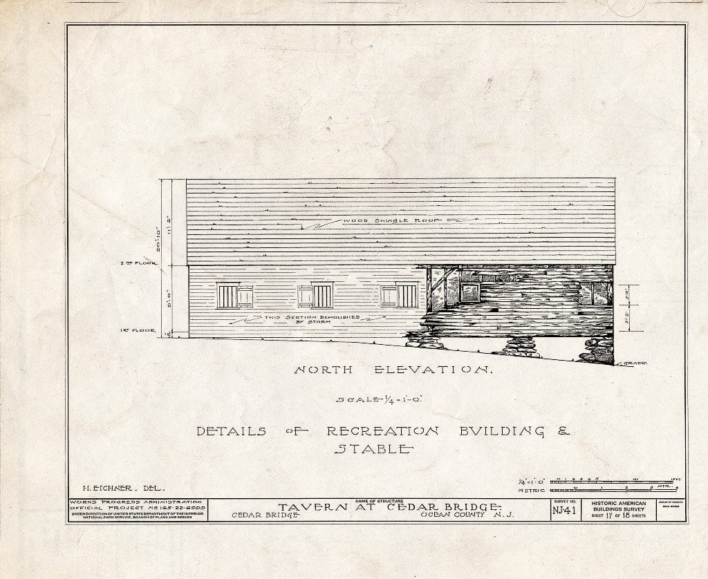 Blueprint HABS NJ,15-,1- (Sheet 17 of 18) - Cedar Bridge Tavern, Cedar Bridge, Ocean County, NJ