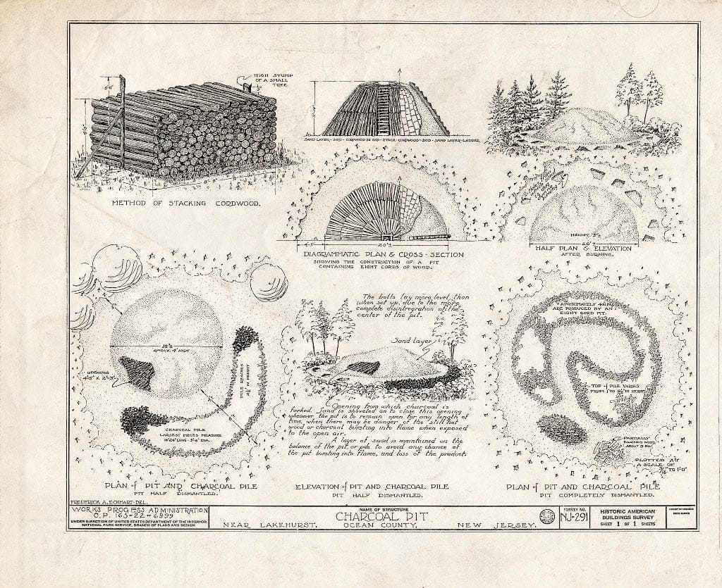 Blueprint HABS NJ,15-LAK.V,1- (Sheet 1 of 1) - Charcoal Pits, Lakehurst, Ocean County, NJ