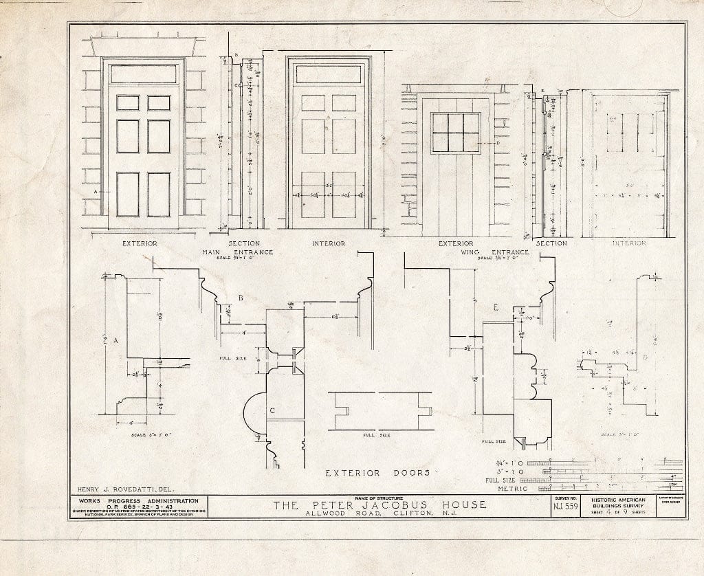 Blueprint HABS NJ,16-Clif,3- (Sheet 4 of 9) - Peter Jacobus House, Allwood Road, Clifton, Passaic County, NJ