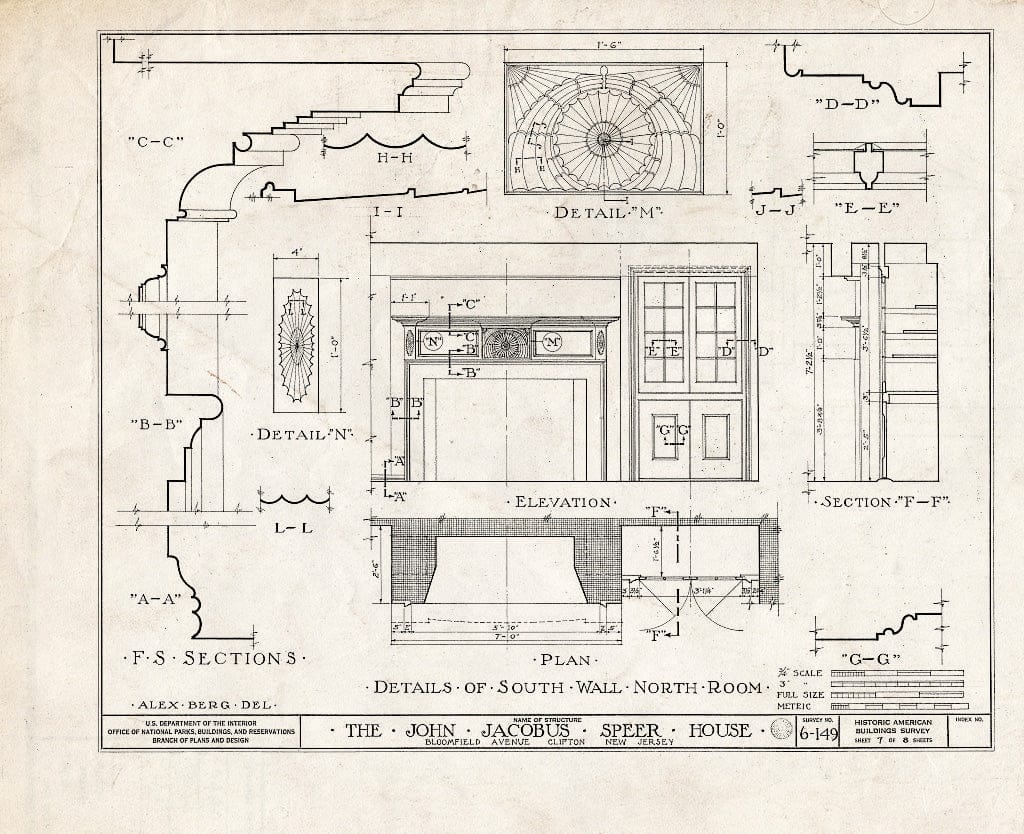 Blueprint HABS NJ,16-Clif,1- (Sheet 7 of 8) - John Jacobus Speer House, Bloomfield Avenue, Clifton, Passaic County, NJ