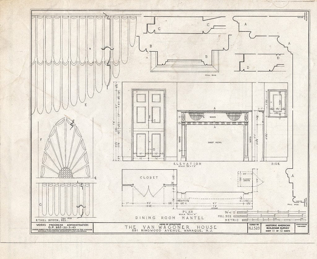 Blueprint HABS NJ,16-Hask,1- (Sheet 11 of 12) - Van Wagoner House, 891 Ringwood Avenue, Haskell, Passaic County, NJ