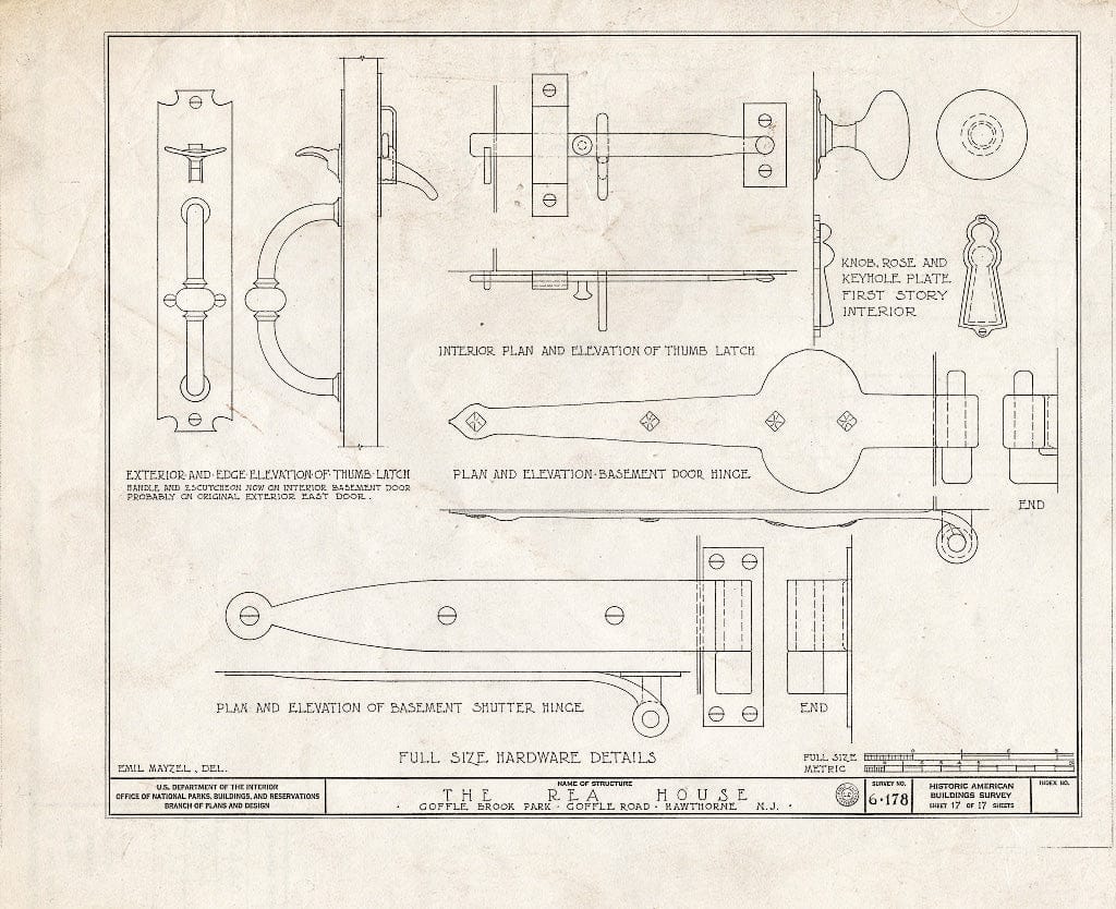 Blueprint HABS NJ,16-HAWTH,2- (Sheet 17 of 17) - John W. Rea House, 675 Goffle Road, Hawthorne, Passaic County, NJ