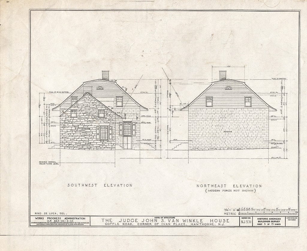 Blueprint HABS NJ,16-HAWTH,4- (Sheet 5 of 15) - Judge John S. Van Winkle House, 868 Goffle Road, Hawthorne, Passaic County, NJ