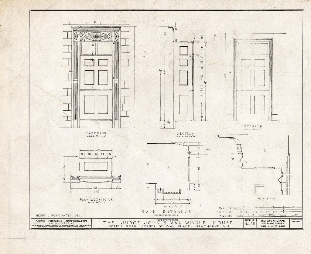 Blueprint HABS NJ,16-HAWTH,4- (Sheet 8 of 15) - Judge John S. Van Winkle House, 868 Goffle Road, Hawthorne, Passaic County, NJ