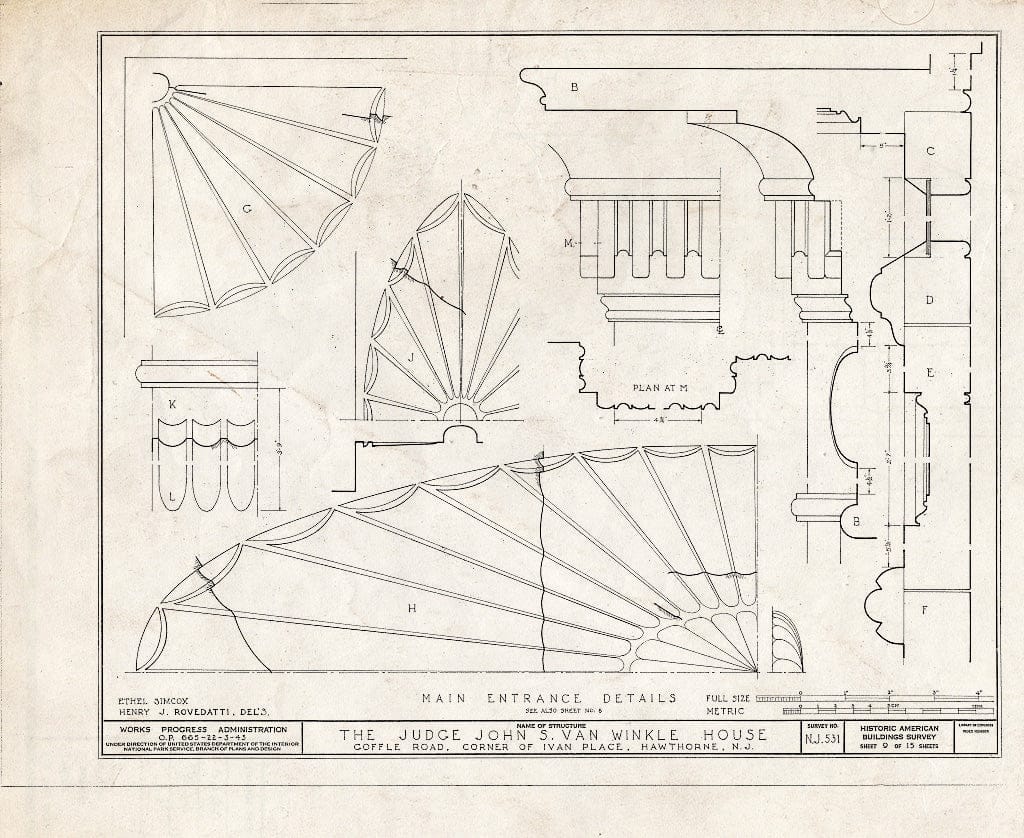 Blueprint HABS NJ,16-HAWTH,4- (Sheet 9 of 15) - Judge John S. Van Winkle House, 868 Goffle Road, Hawthorne, Passaic County, NJ