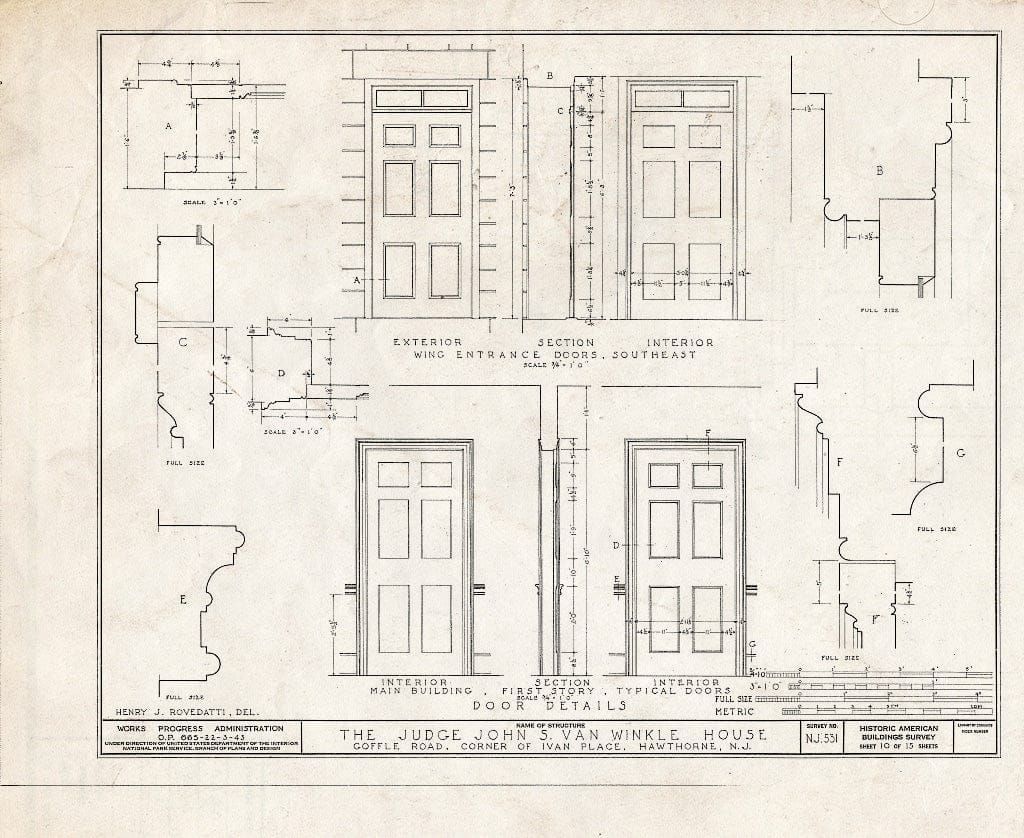 Blueprint HABS NJ,16-HAWTH,4- (Sheet 10 of 15) - Judge John S. Van Winkle House, 868 Goffle Road, Hawthorne, Passaic County, NJ
