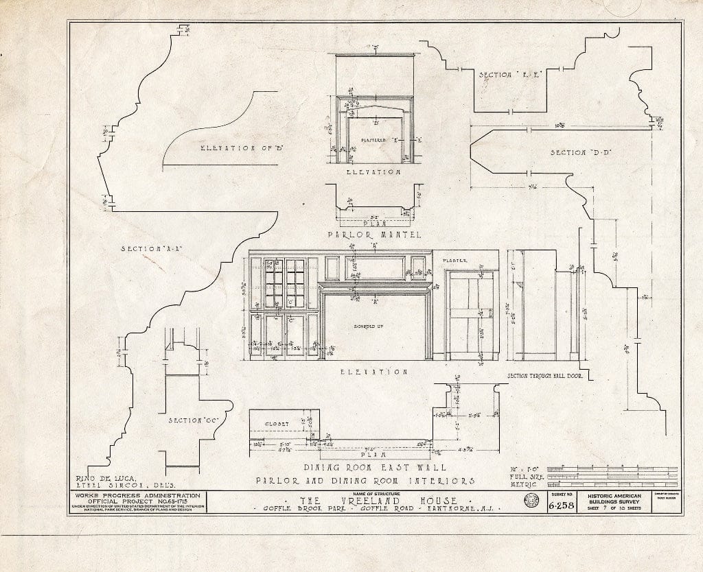 Blueprint HABS NJ,16-HAWTH,3- (Sheet 7 of 10) - Marcellus-Vreeland House, Goffle Road, Hawthorne, Passaic County, NJ