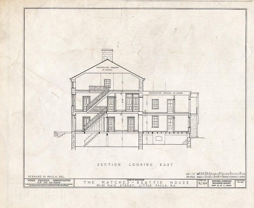 Blueprint HABS NJ,16-LITFA,1- (Sheet 6 of 11) - Matches-Beattie House, 53-55 Main Street, Little Falls, Passaic County, NJ