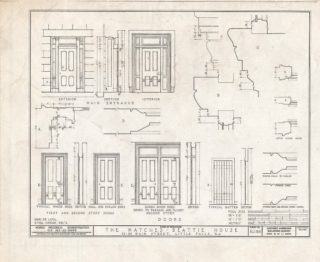 Blueprint HABS NJ,16-LITFA,1- (Sheet 8 of 11) - Matches-Beattie House, 53-55 Main Street, Little Falls, Passaic County, NJ